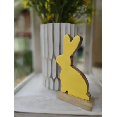 Yellow Enamel Wooden Bunny on a Base 6.5x6in