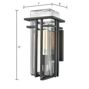 Croftwell 15'' High 1-Light Outdoor Sconce - Textured Matte Black with Clear Glass 2