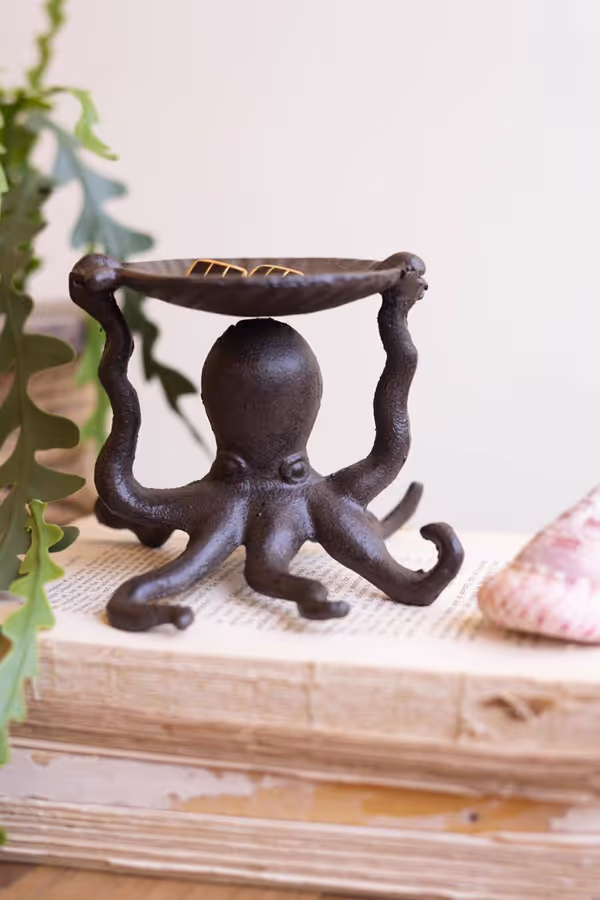 Cast Iron Octopus Holding a Shell Tray
