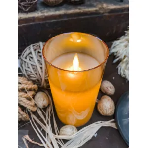 Amber Glass Cylinder Moving Flame LED Candle 3x4in 3