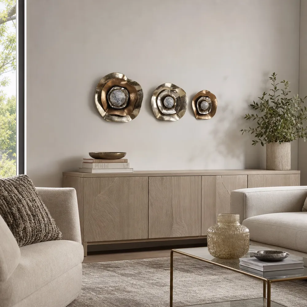 GAVINMORE SET OF 3 GOLD WALL FLOWERS 16 (IN)