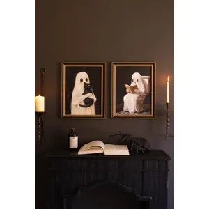 Set of 2 Framed Halloween Ghosts Paintings 1