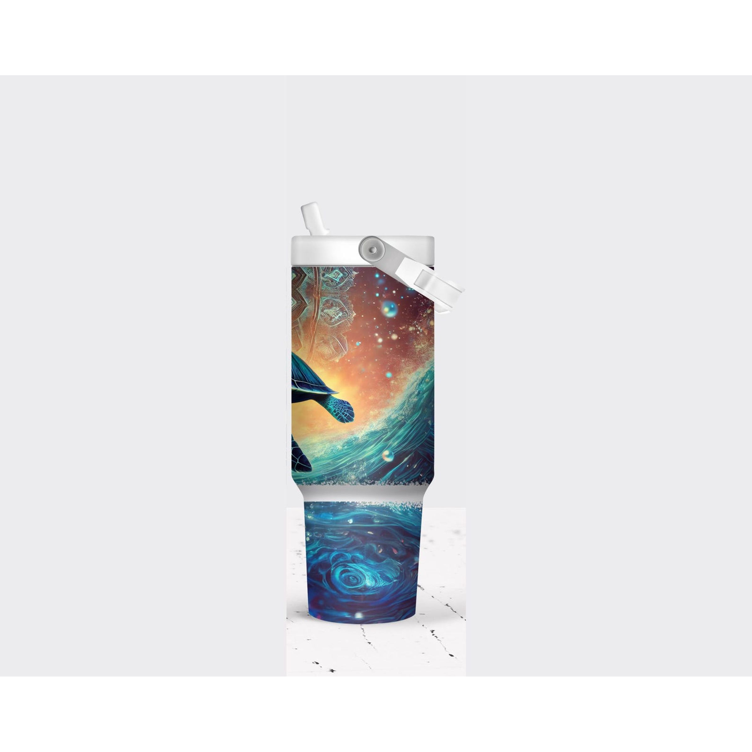 30 OZ DOUBLE WALL TUMBLER W STRAW - ISLAND TIME TURTLE