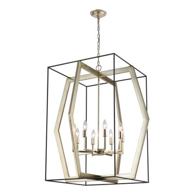 Mixed Geometries 32″ Wide 8-Light Chandelier - Silver Leaf