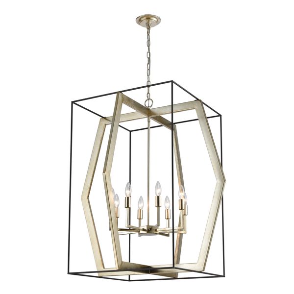 Mixed Geometries 32'' Wide 8-Light Chandelier - Silver Leaf