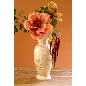Spun Bamboo Vase with Neutral Capiz Shell Detail / Medium 1