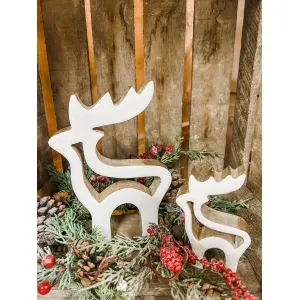 Wooden Hollow Reindeer w/ White Enamel 5.5x8in 2