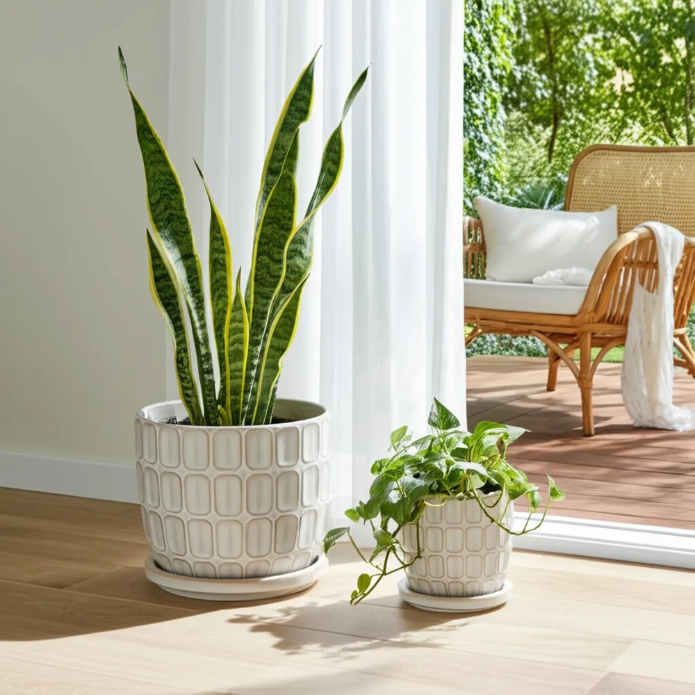 LEONAHAM SET OF 2 WHITE PLANTER 7 (IN)