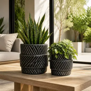 BELLCROSS SET OF 2 BLACK PLANTER 10 (IN) 2