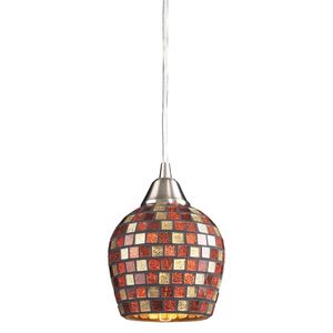 Fusion 5'' Wide 1-Light Mini Pendant - Satin Nickel with Multicolor Mosaic 1