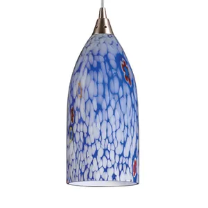 Verona 5'' Wide 1-Light Mini Pendant - Satin Nickel with Starburst Blue Glass 4