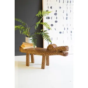 Carved Teakwood Crocodile Bench 1