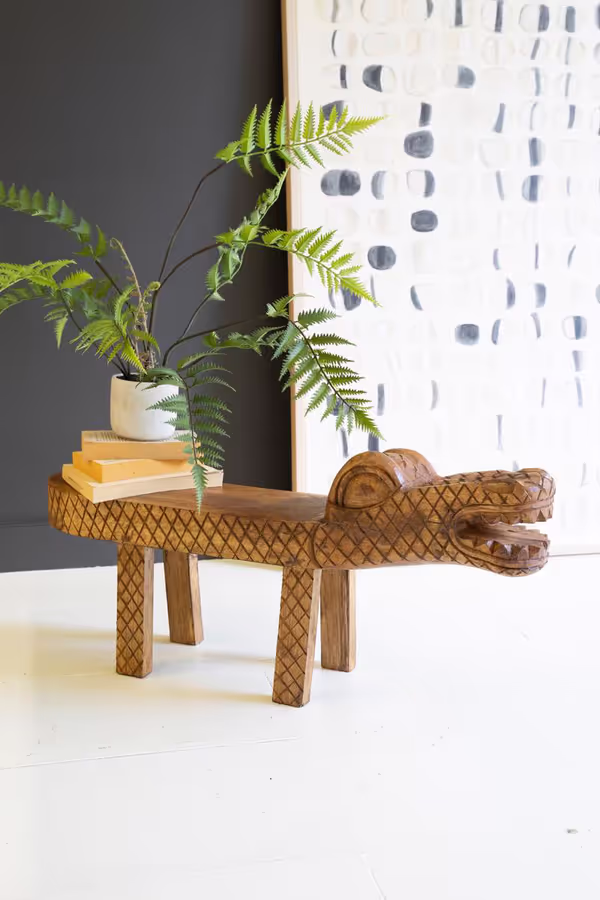Carved Teakwood Crocodile Bench