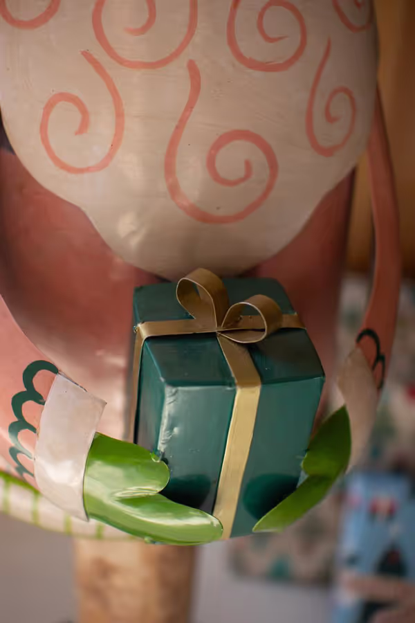 Painted Metal Santa on Wooden Base