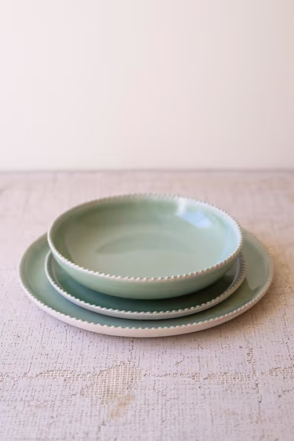 Set of 3 Sea Mist Ceramic Dinner Plate, Salad Plate and Bowl