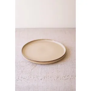 Set of 3 Khaki Ceramic Dinner Plate, Salad Plate and Bowl with Ridges 2