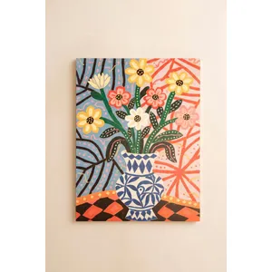 Funky Pink Flowers with Blue Vase Painting 6