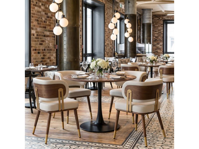Brew Dining Chair Beige & Walnut 2