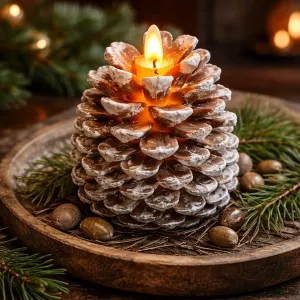 Pine Cone Moving Flame LED Candle 4x4.5in 4