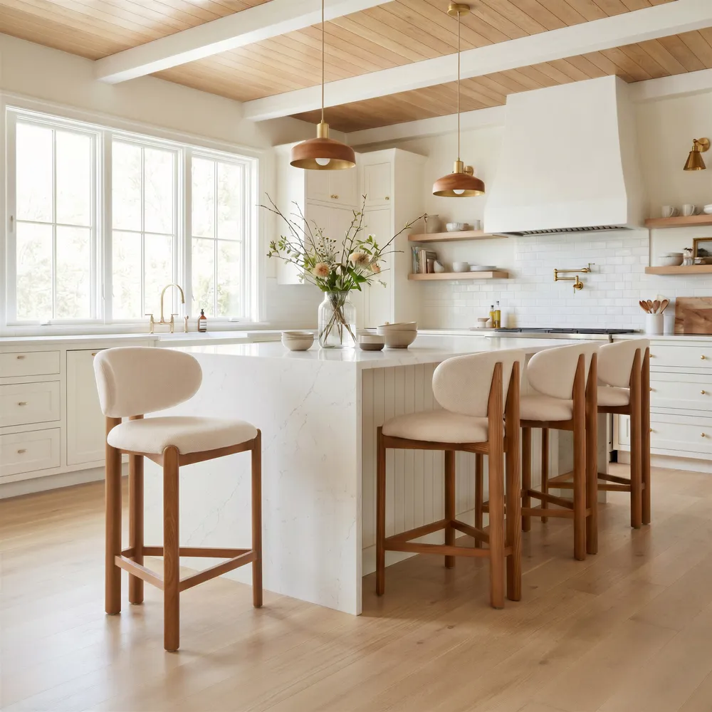 Rosetta Counter Stool Beige & Walnut