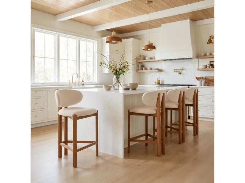 Rosetta Counter Stool Beige & Walnut 2
