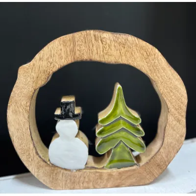 Enamel Snowman with Tree 8x7in