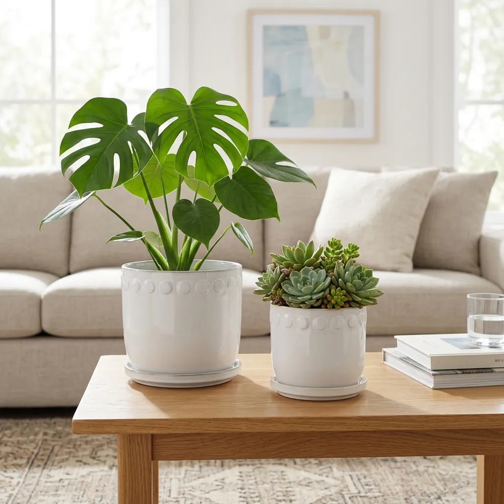 LINTONMORE SET OF 2 WHITE PLANTER 8 (IN)