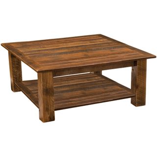 Barnwood Square Coffee Table with Shelf - 34-inch
