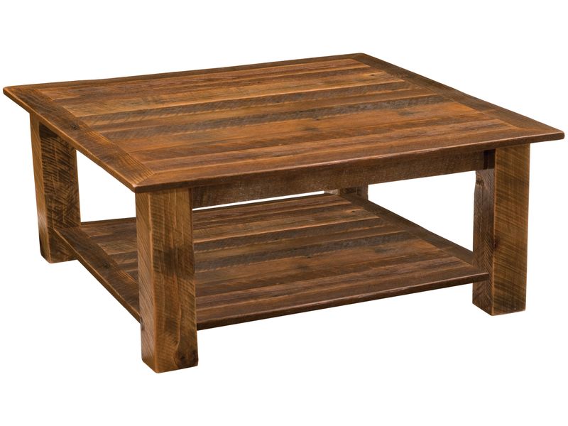 Barnwood Square Coffee Table with Shelf - 34-inch 1