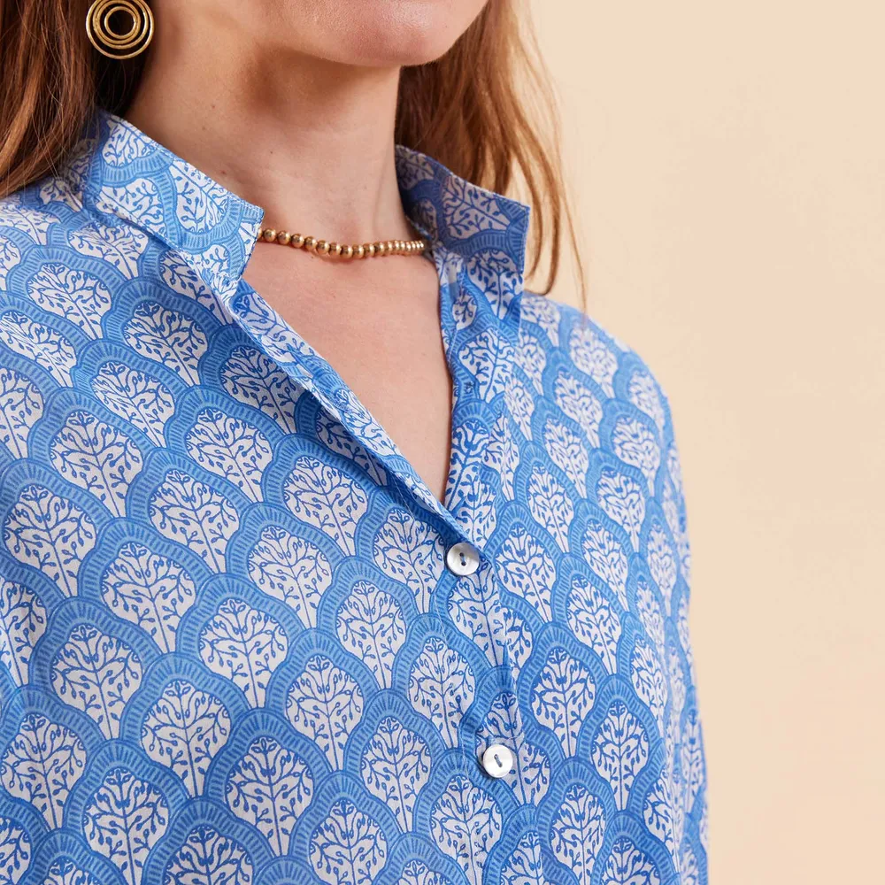 Fifer Blue Cotton Button Down Beach Tunic
