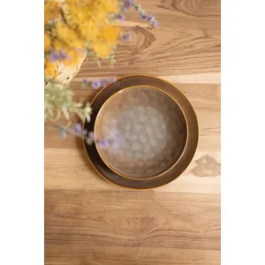 Set of 3 Antique Brown Ceramic Dinner Plate, Salad Plate and Bowl 2