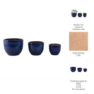 BOWENWELL SET OF 3 BLUE PLANTER 9 (IN) 9
