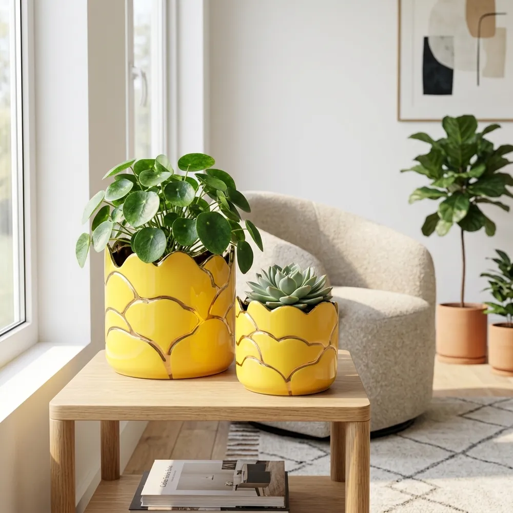 BRIGHTONROSE SET OF 2 YELLOW PLANTER 7 (IN)