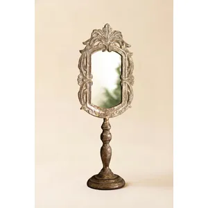 Ornate Rustic Metal Tabletop Mirror with Pedestal Base 4