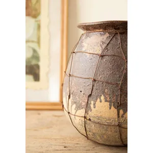 Rustic Ceramic Vessel with Wire Cage Detail 2