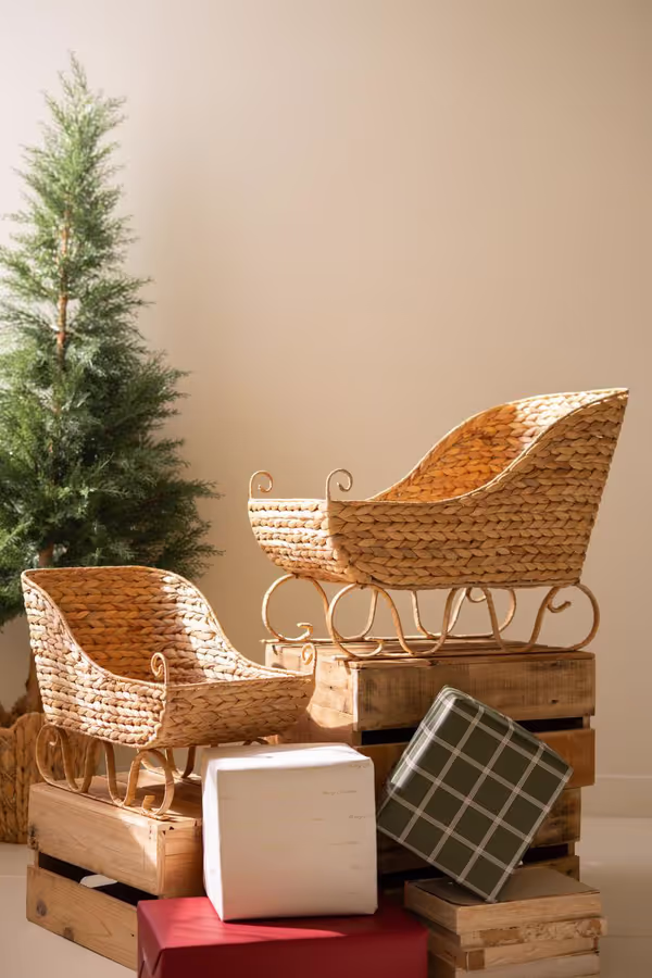 Set of 2 Seagrass Christmas Sleighs
