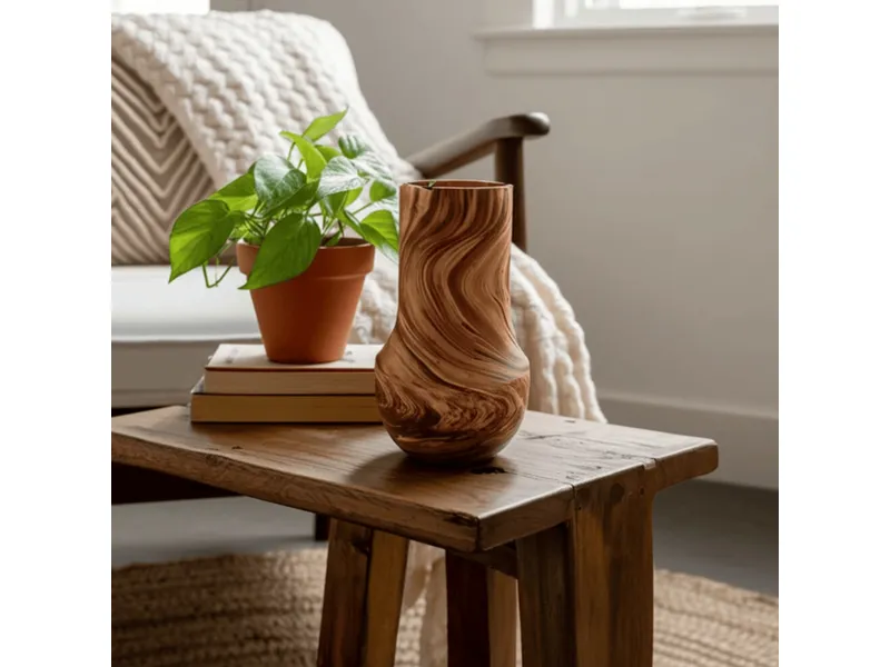 11.5" Bulb Shape Wooden Vase 1