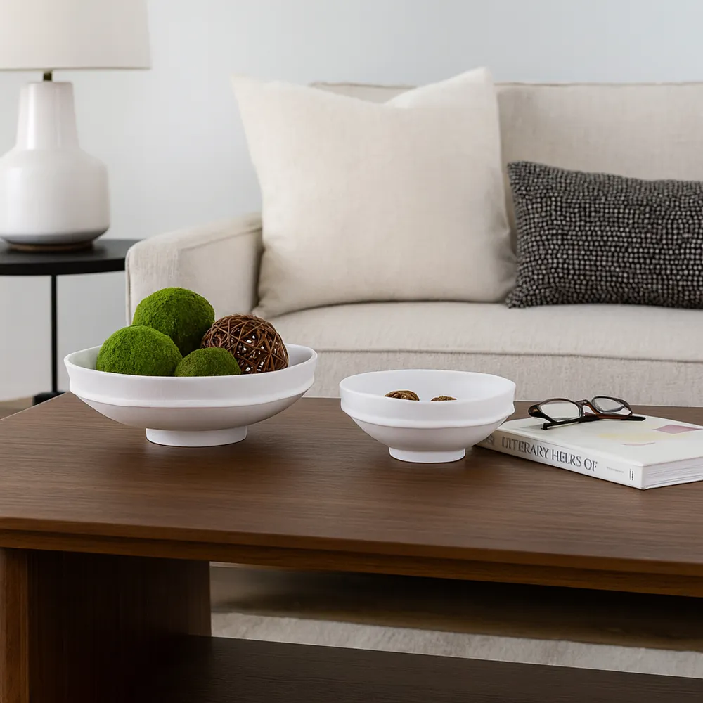 DEANWOOD SET OF 2 WHITE BOWLS 6 (IN)