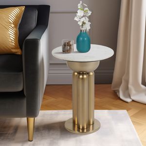 METAL, 22" MARBLE TOP SIDE TABLE, GOLD/WHITE 2
