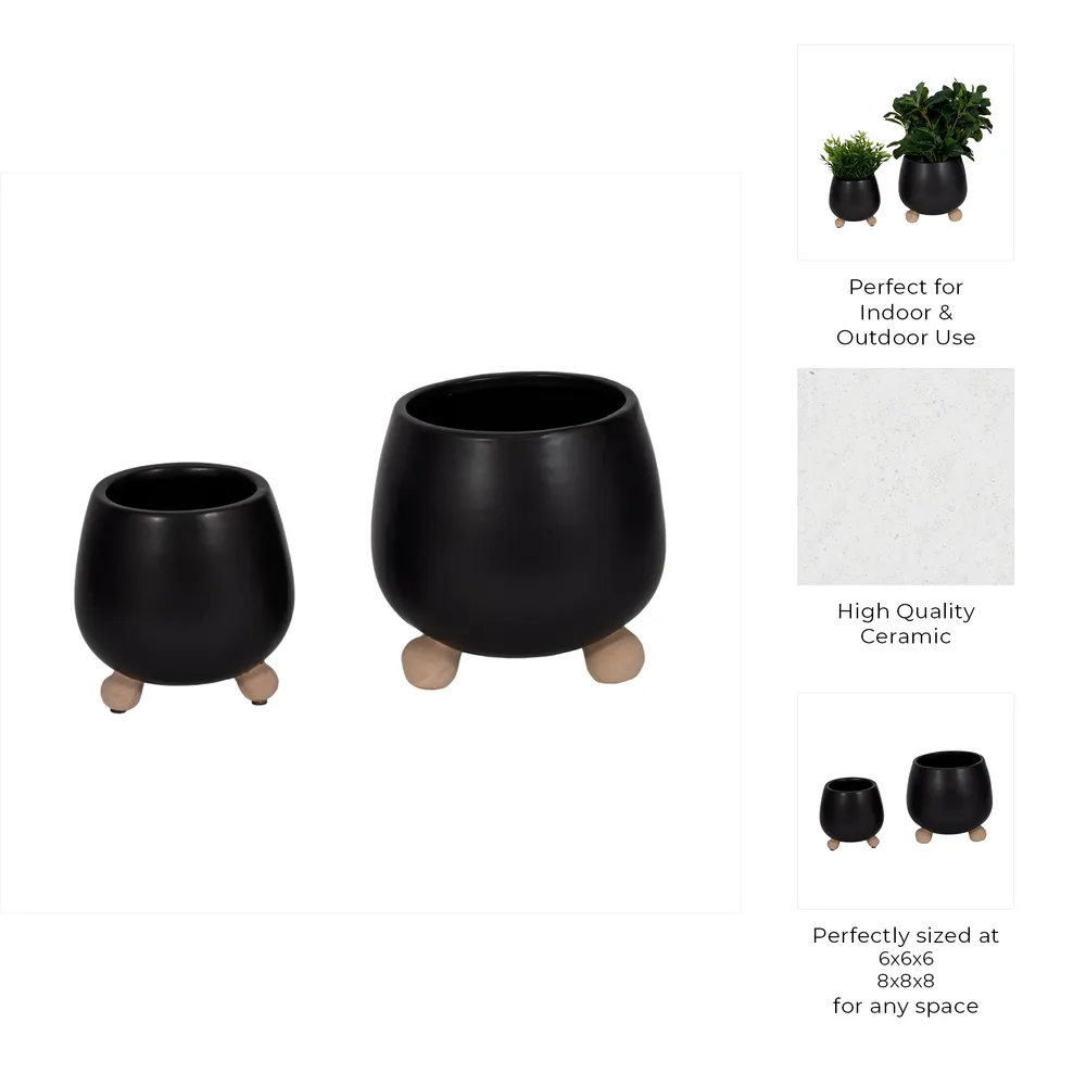 SUTTONOAK SET OF 2 BLACK PLANTER 8 (IN)