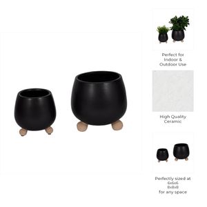 SUTTONOAK SET OF 2 BLACK PLANTER 8 (IN) 9