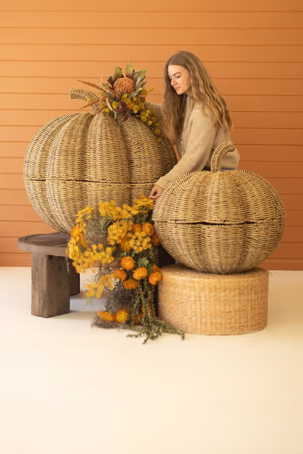 Set of 2 Giant Woven Vine Pumpkins