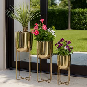ANSELBEACH SET OF 3 GOLD PLANTER 27 (IN) 11
