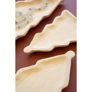 Set of 3 Carved Wood Christmas Tree Platters 2