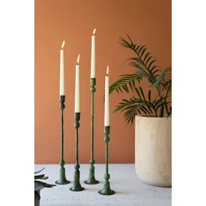 Set of 4 Forged-Iron Green Patina Taper Candle Holders 3