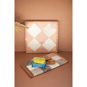 Rectangle Marble and Wood Checkered Serving Board 2