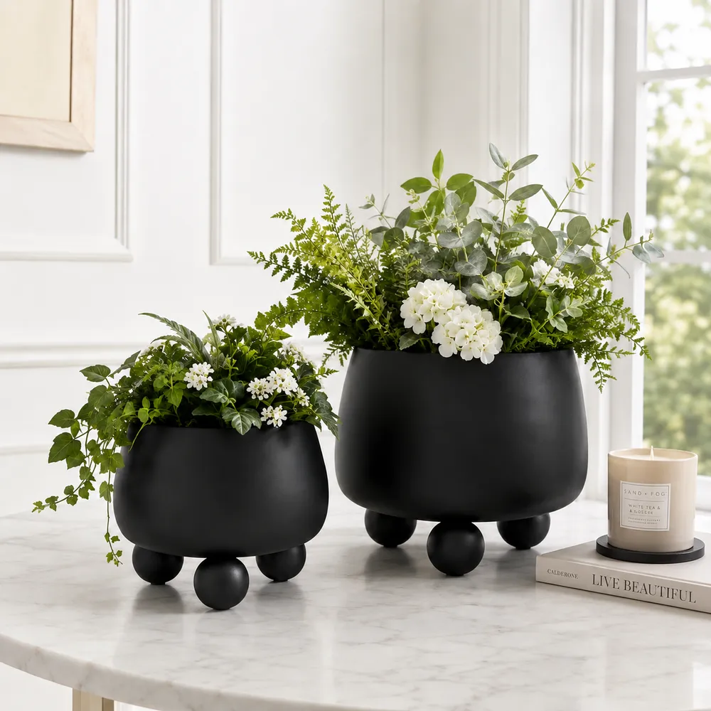 ALBAFIELD SET OF 2 BLACK PLANTER 9 (IN)