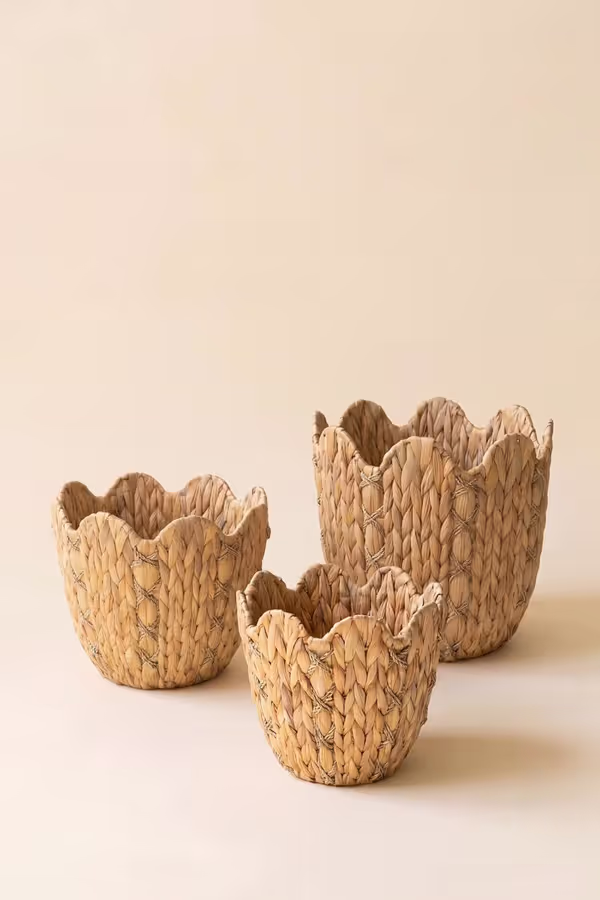 Set of 3 Seagrass Baskets with Wavy Rims