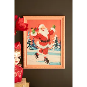 Framed Ice Skating Santa Painting 1