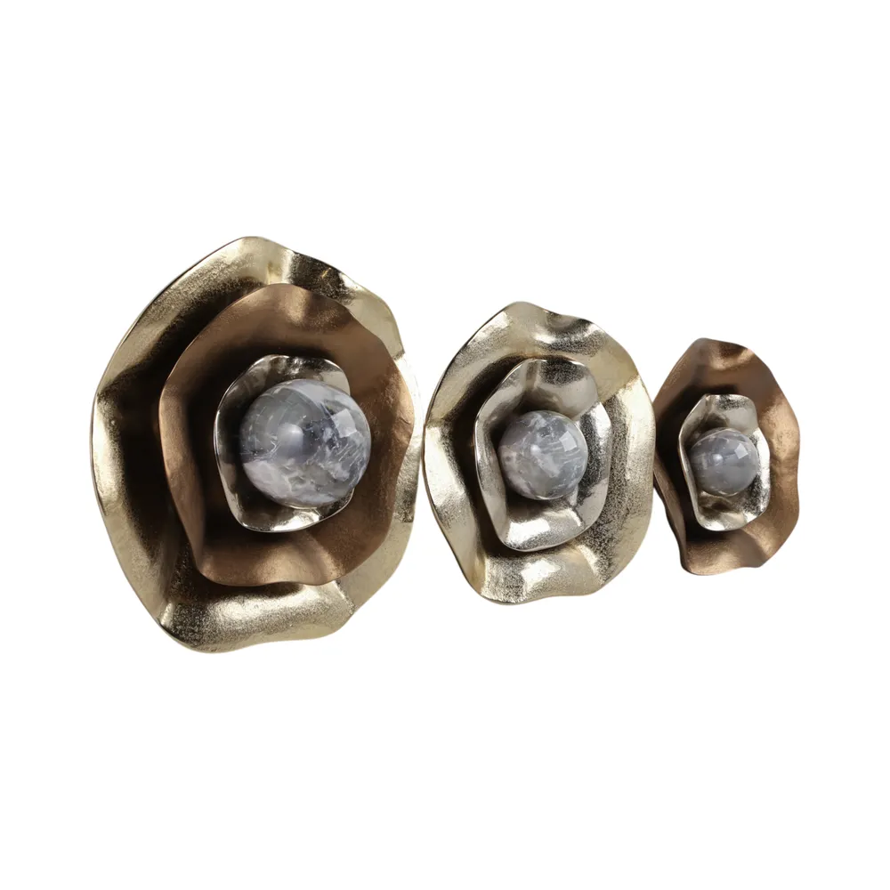 GAVINMORE SET OF 3 GOLD WALL FLOWERS 16 (IN)